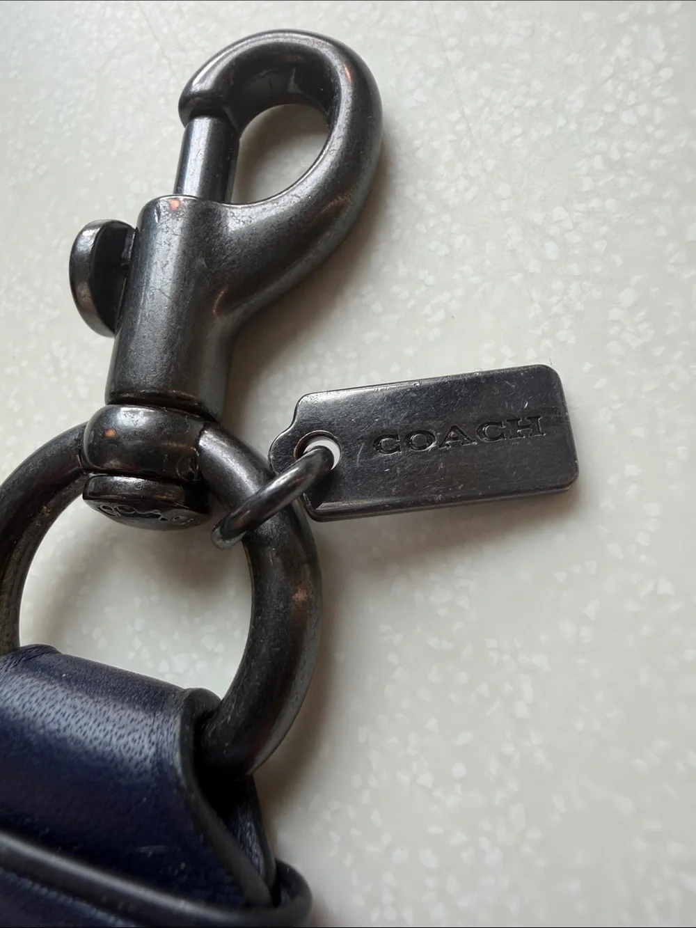 Coach New York Black Navy Signature Canvas & Leather Wristlet Strap Key Fob